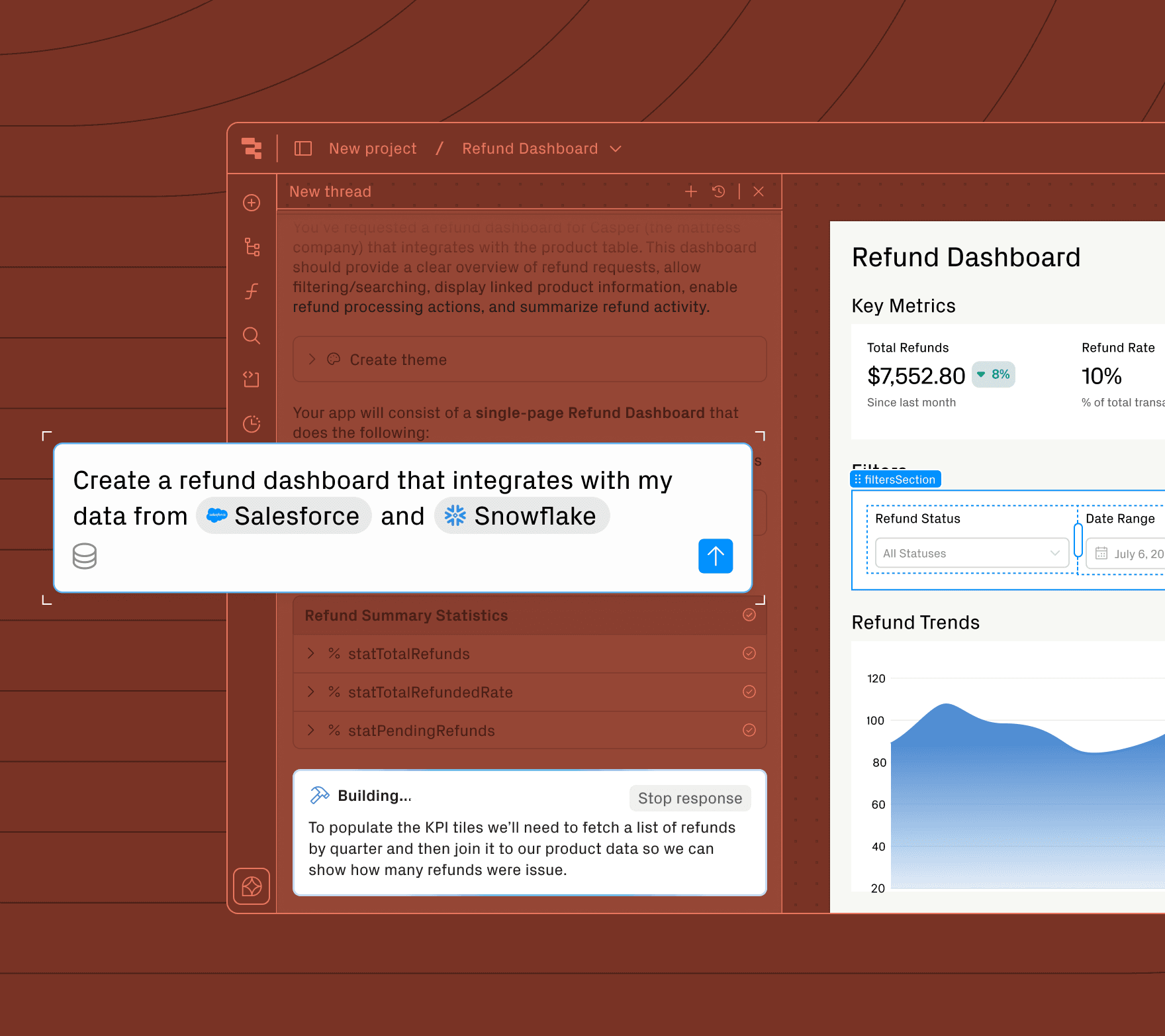 Screenshot of Retool app with various data displays