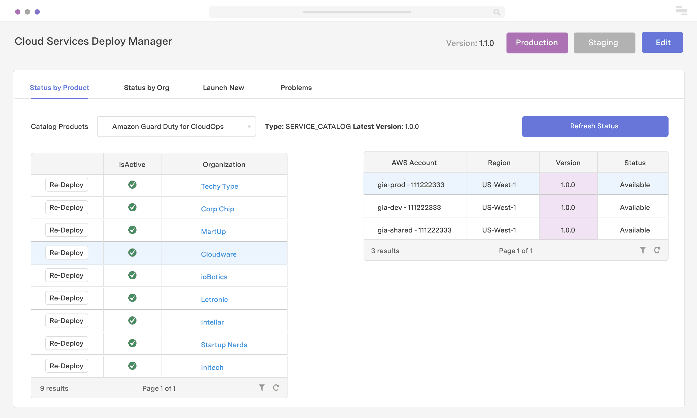 Cloud services deployment manager