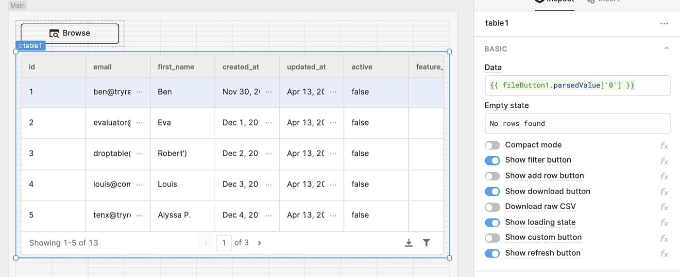 Changing the data input to reference the fileButton1 parse value