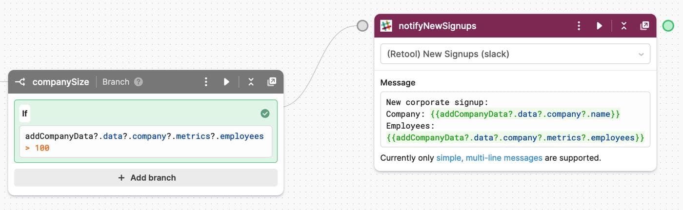 Branch based on company size data from our earlier API request.