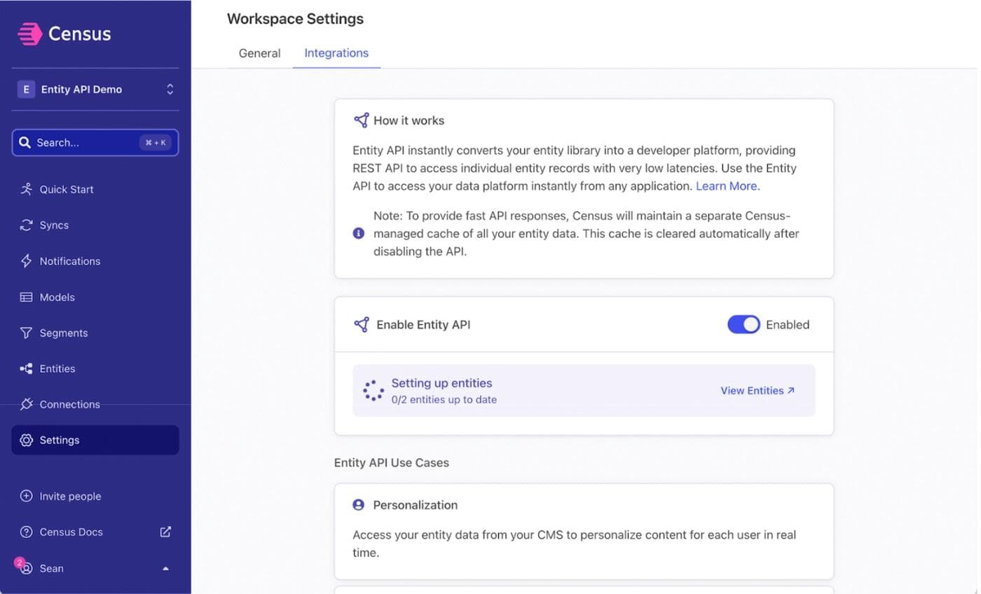 Enabling the Entity API in Census