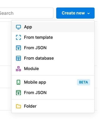 Creating a new Retool app