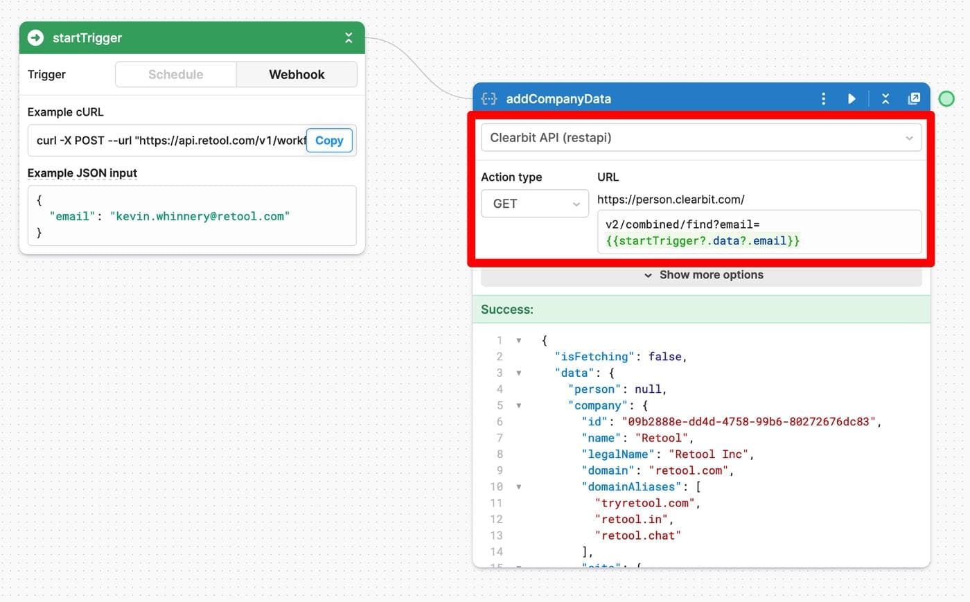 Configure a REST API request to Clearbit