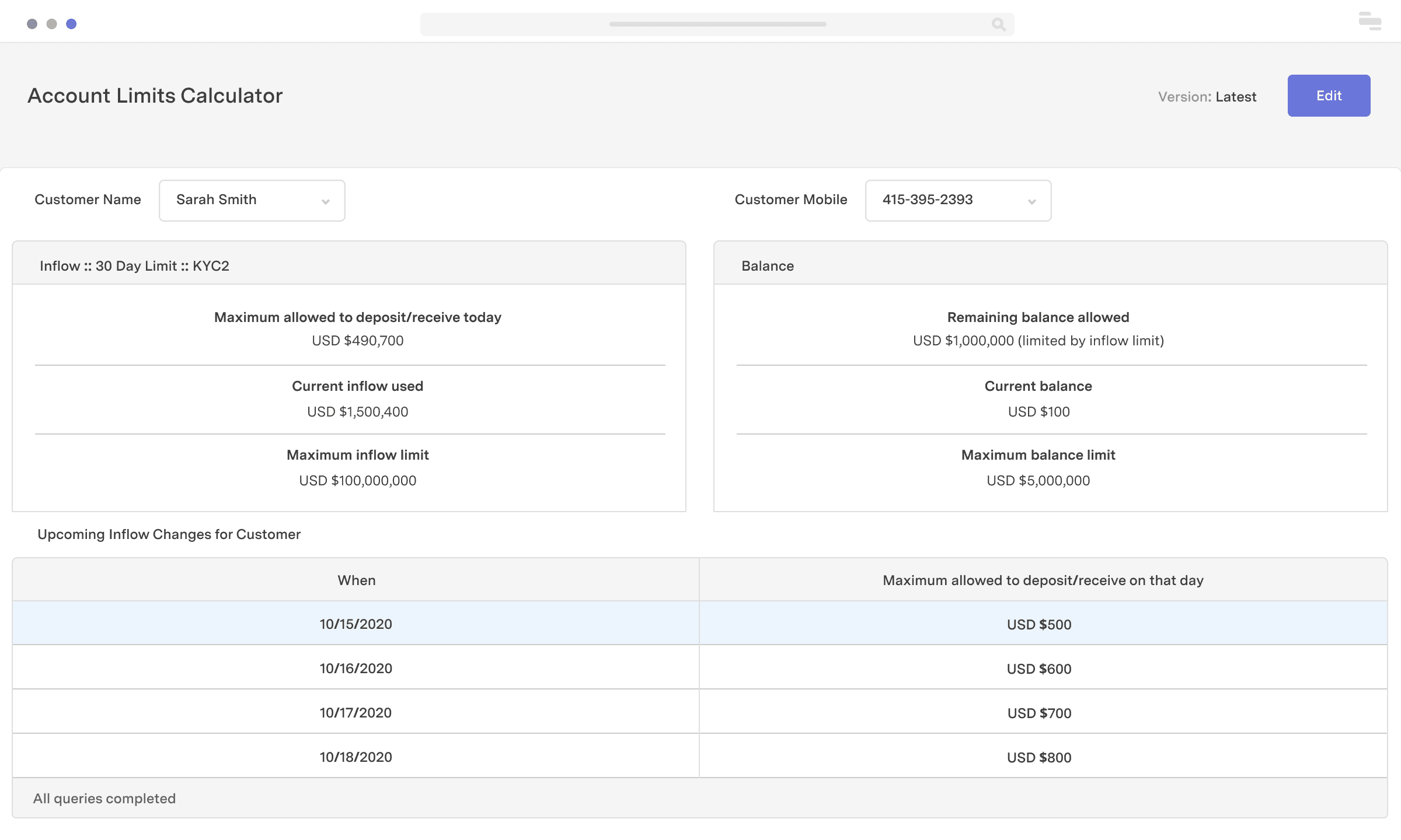 Account limits calculator